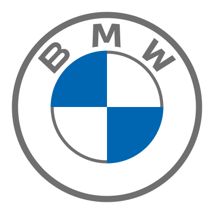 BMW logo with blue and white quadrants in a circle and gray letters B, M, W around it.