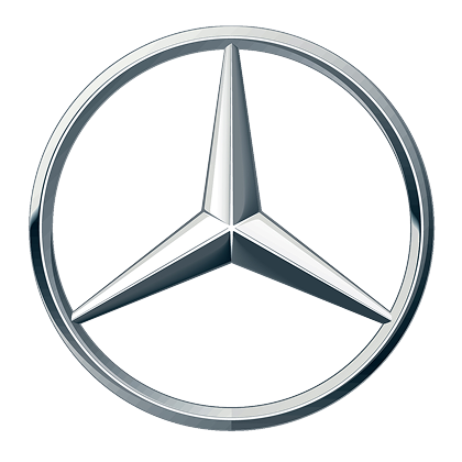 Mercedes-Benz brand logo with silver three-pointed star enclosed in a circle on a transparent background.