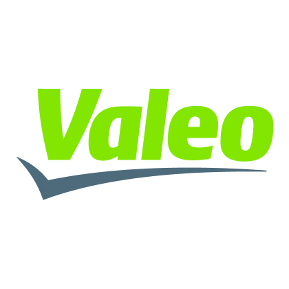 Valeo company logo with green text and a blue curved line underneath.