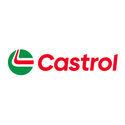 Castrol logo with red text and a green circle featuring a stylized white and red design.
