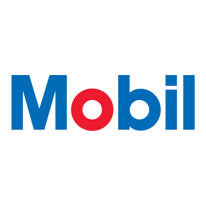 Mobil brand name in blue letters with a red 'o' on a white background.