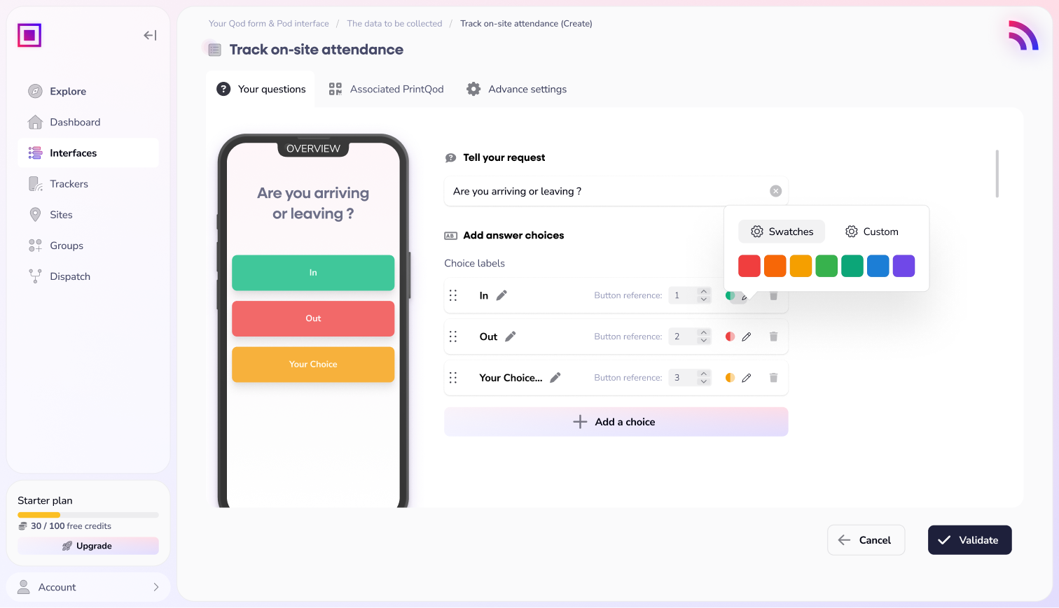 A screenshot of the Ubiqod platform, showing how to set up a rolling QR code for proof of service