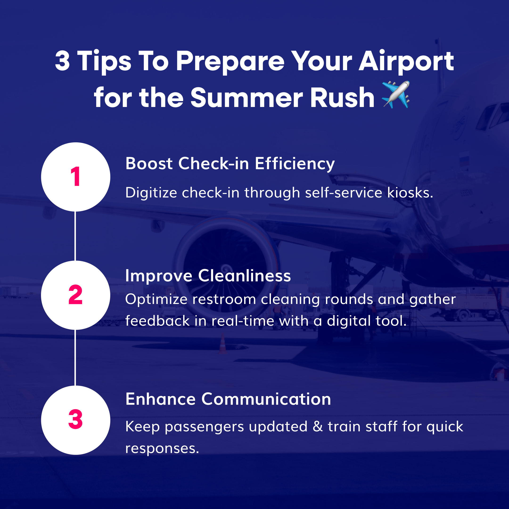 Un visuel avec 3 conseils pour préparer votre aéroport pour le rush d'été
