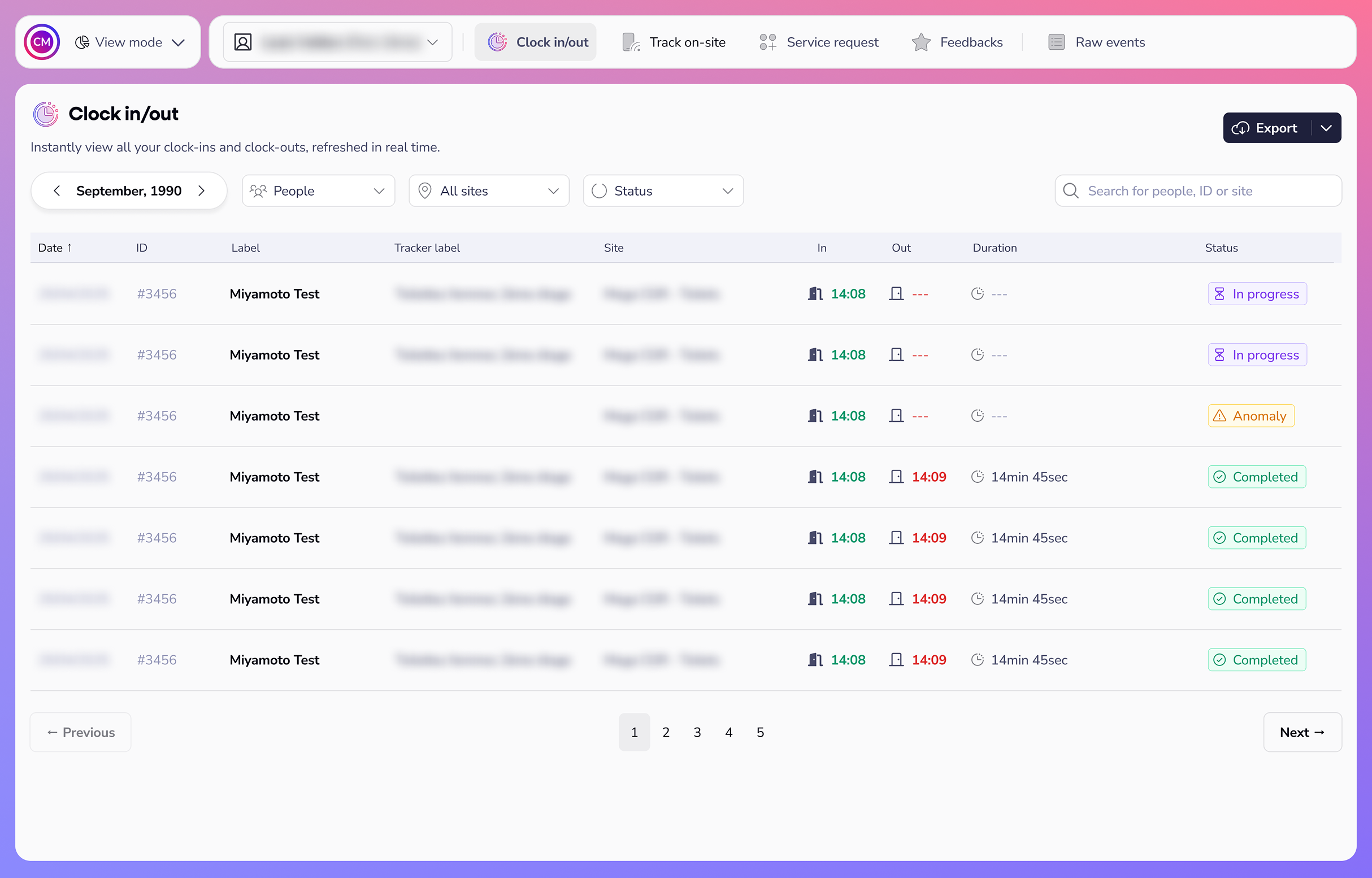 Le module View d'Ubiqod vous permet de visualiser les entrées et sorties du personnel en temps réel