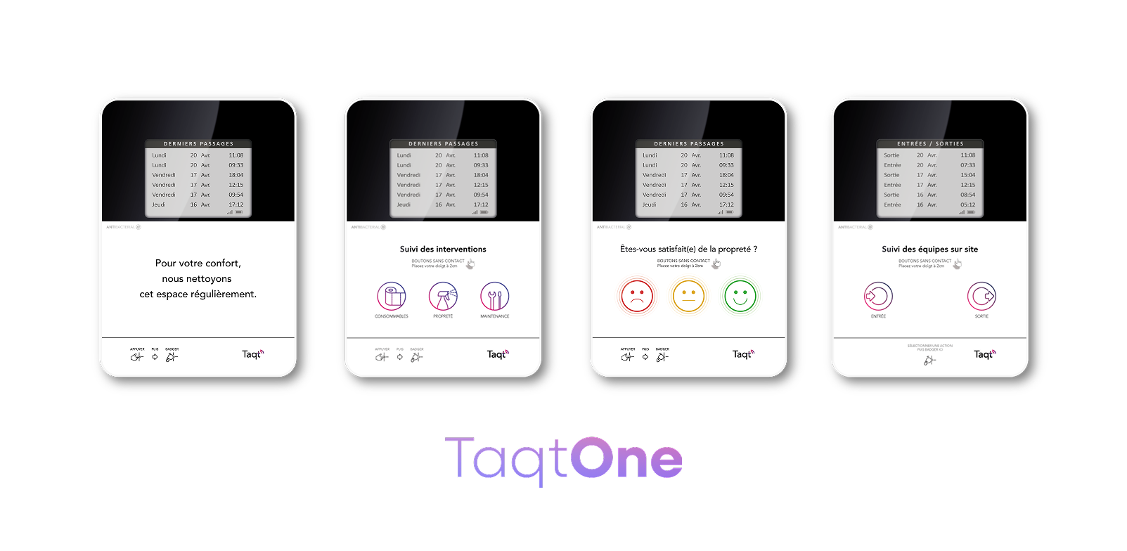 Une image montrant les quatre versions existantes de la feuille de passage digitale TaqtOne