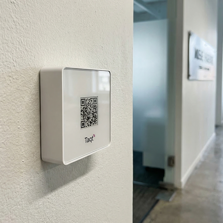 An AI-generated image of a SafeQod device on an office wall