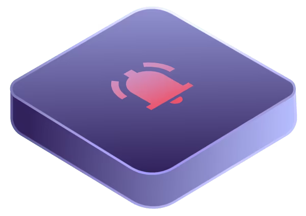Purple rounded square button with a red ringing bell icon in the center.