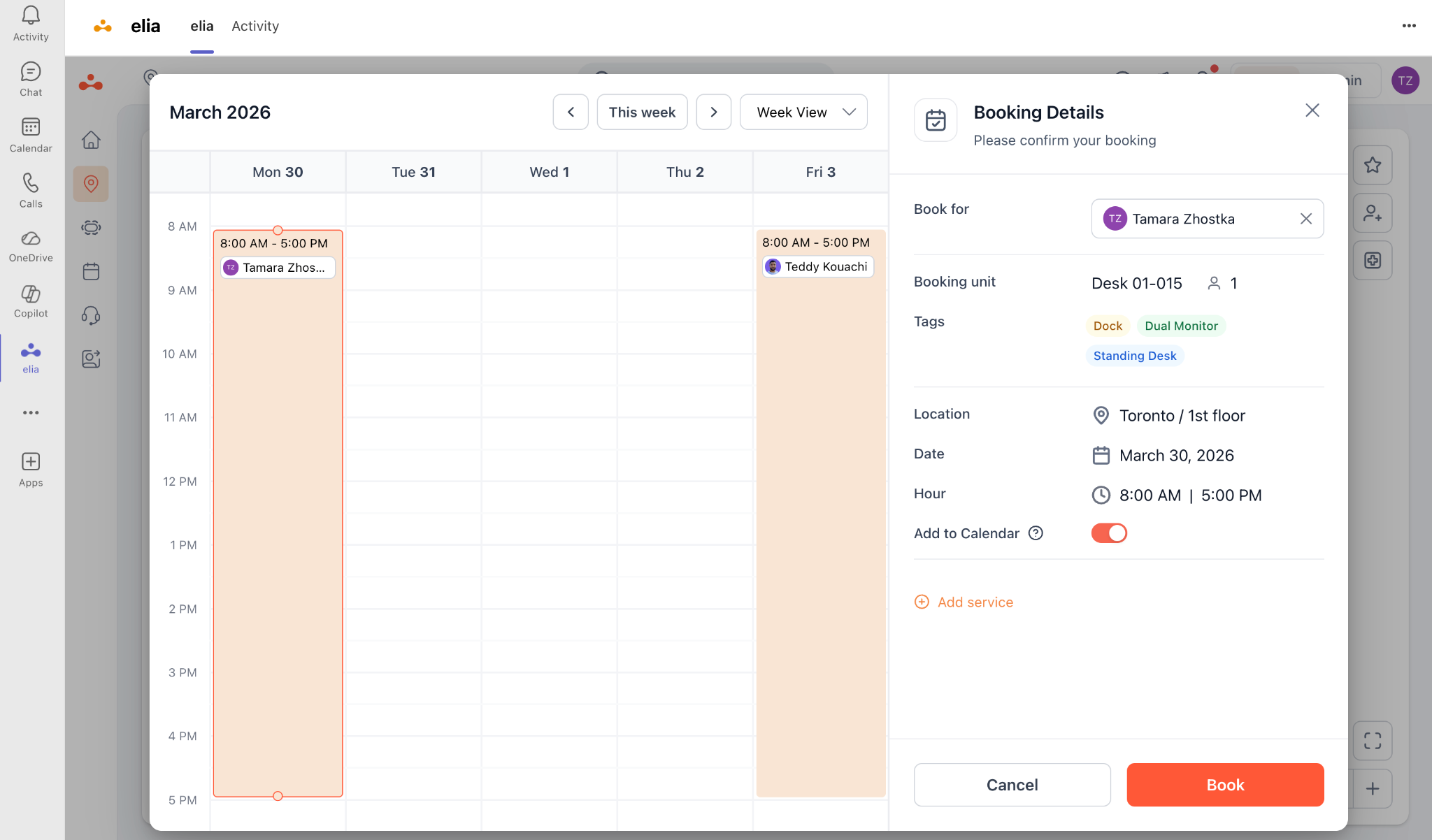 elia desk booking in Microsoft Teams