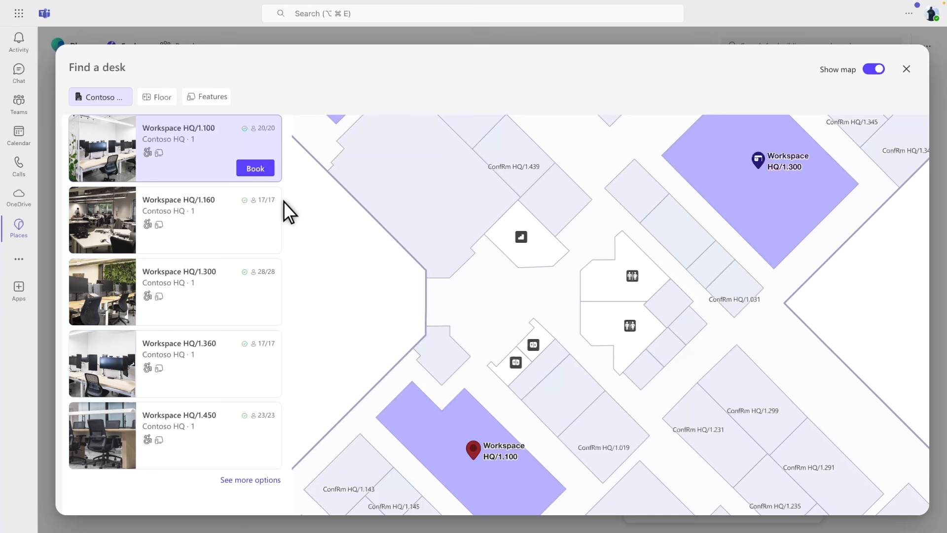 Microsoft Places desk booking