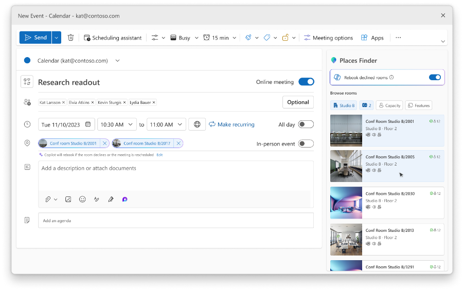 Room booking in Outlook