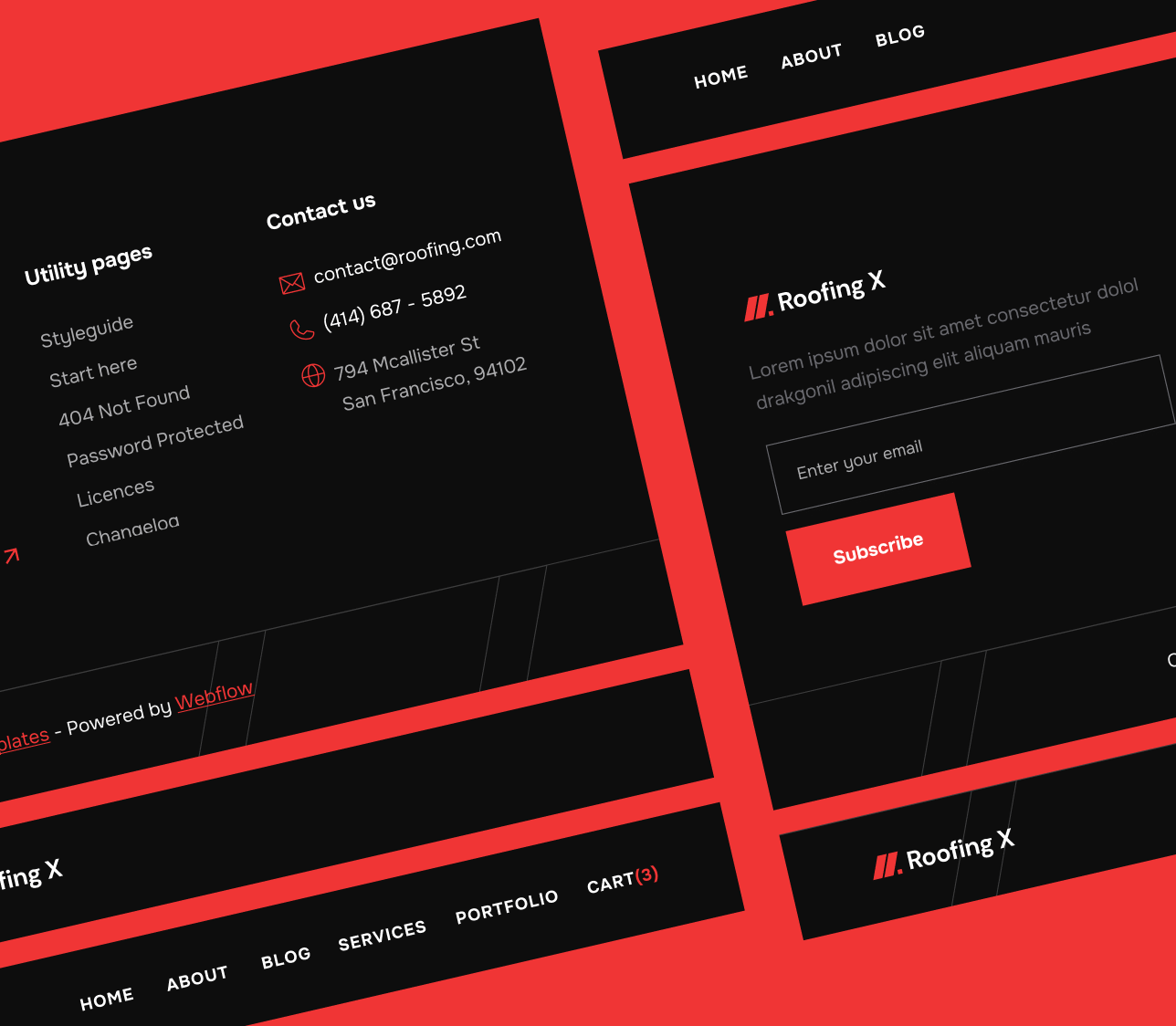 3 Headers And Footers - Roofing X Webflow Template