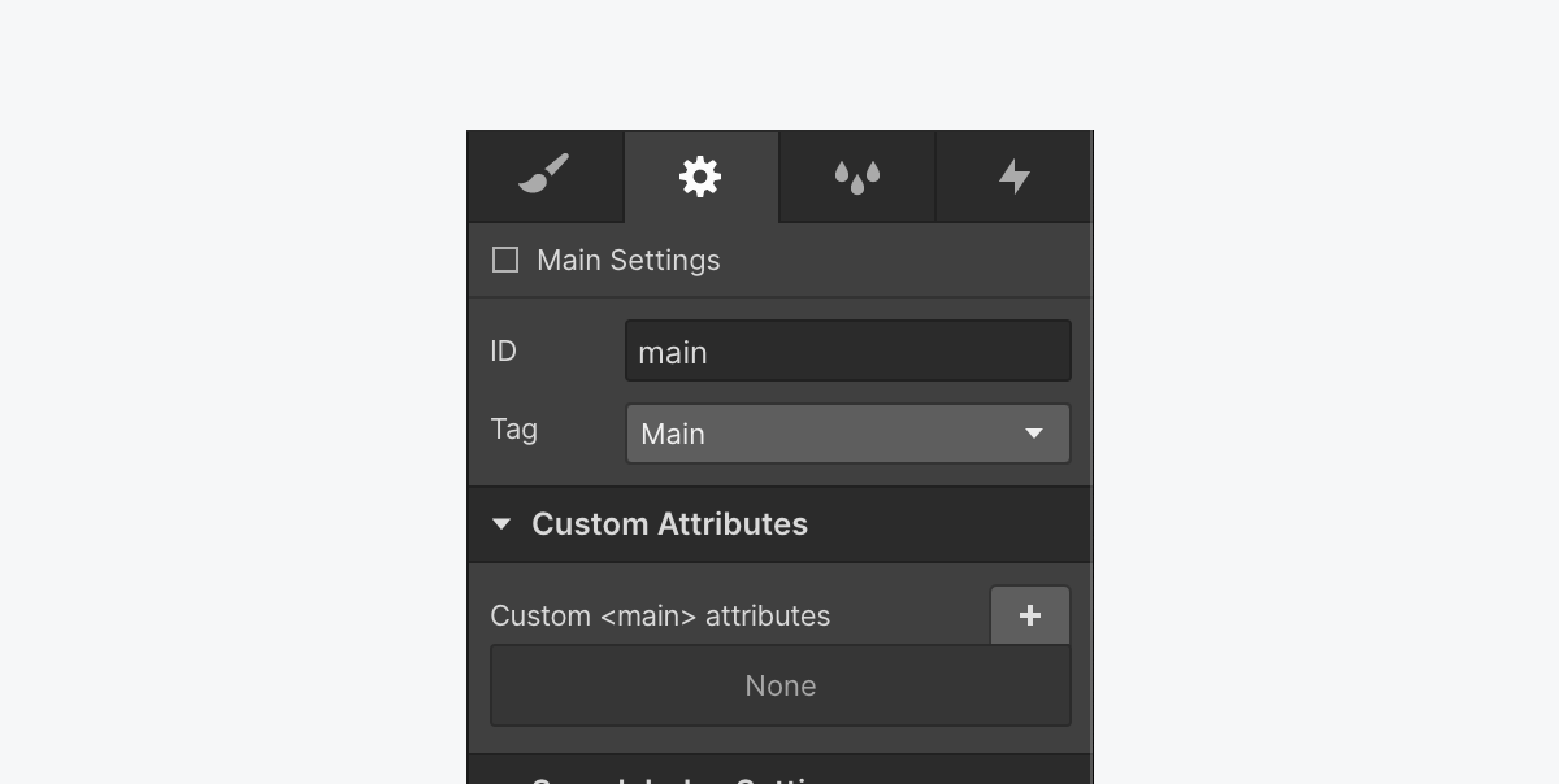 Add the main landmark tag and an ID in the Element Settings panel.