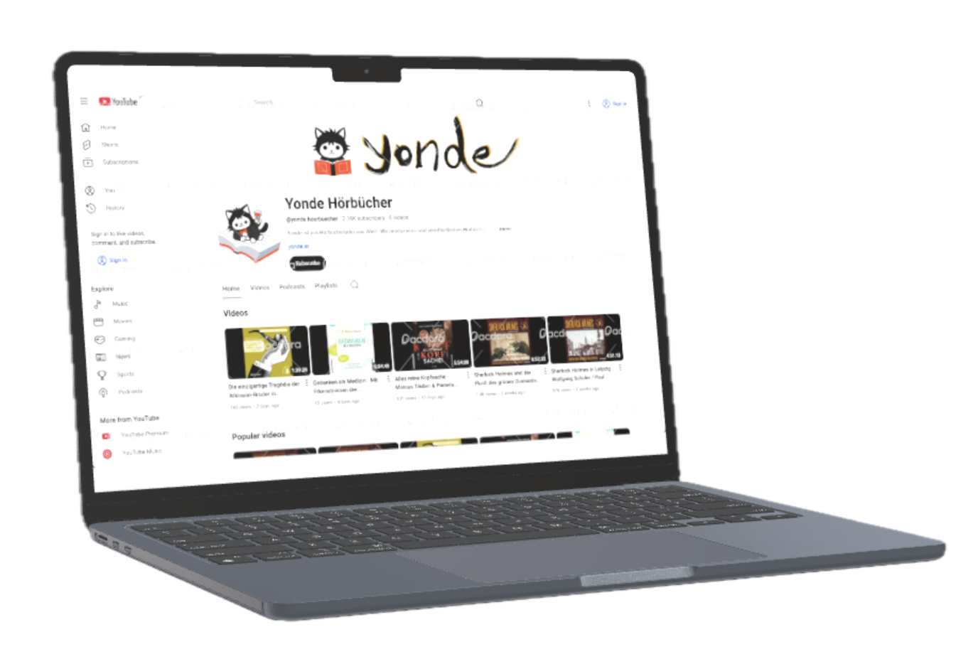 A Laptop with an open browser window of the Yonde Youtube channel