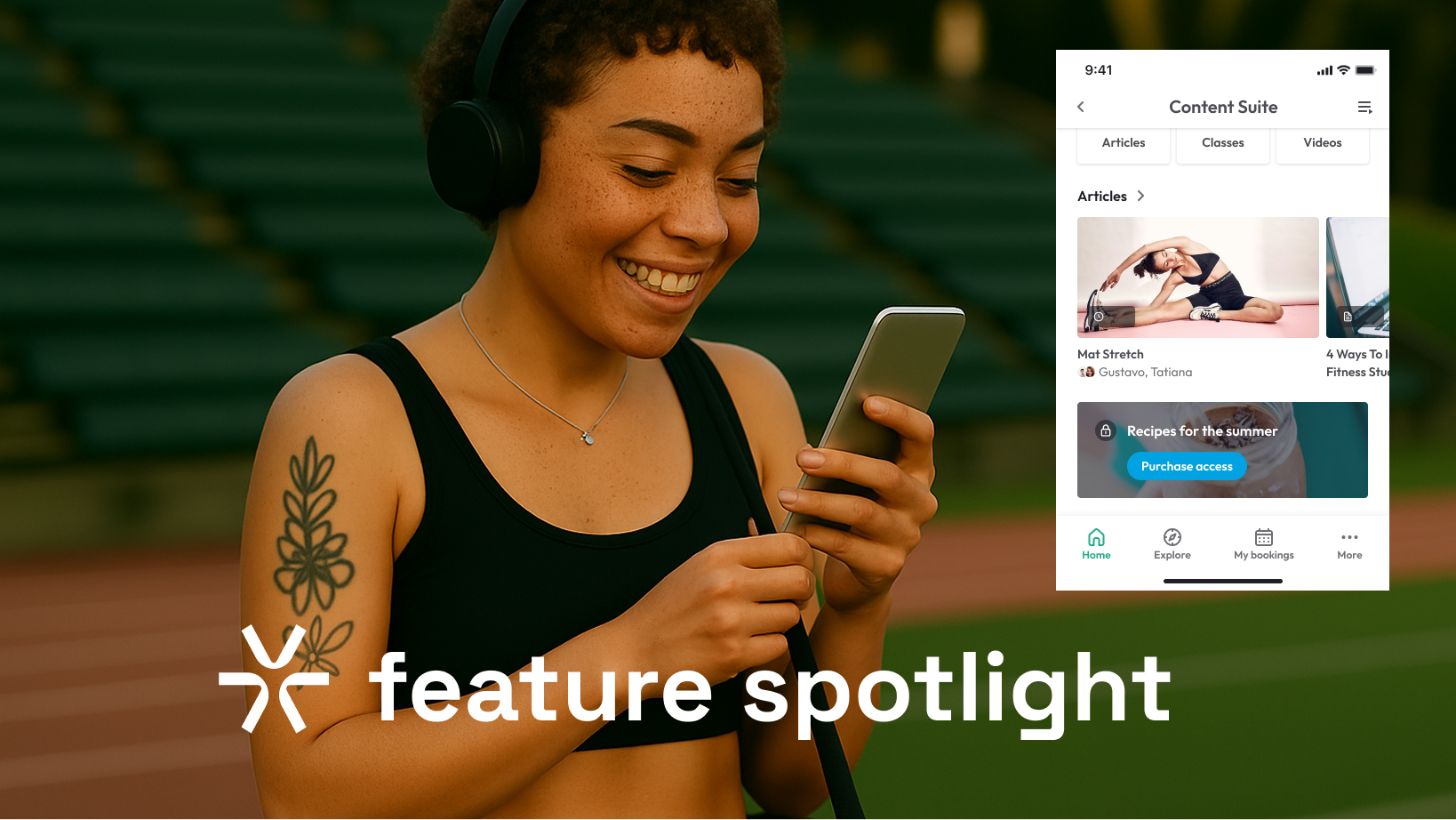 Gym member looking at content suite in mobile app