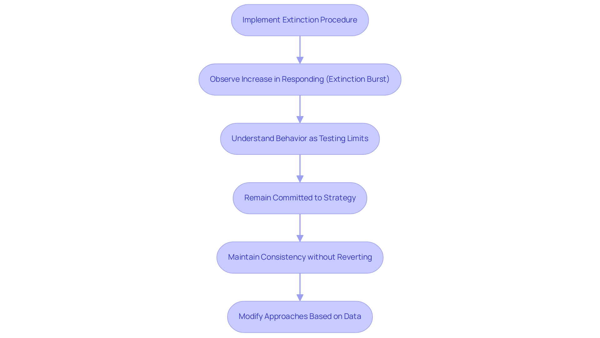 Each box represents a step in the extinction process, and the arrows indicate the flow of actions and considerations for caregivers.