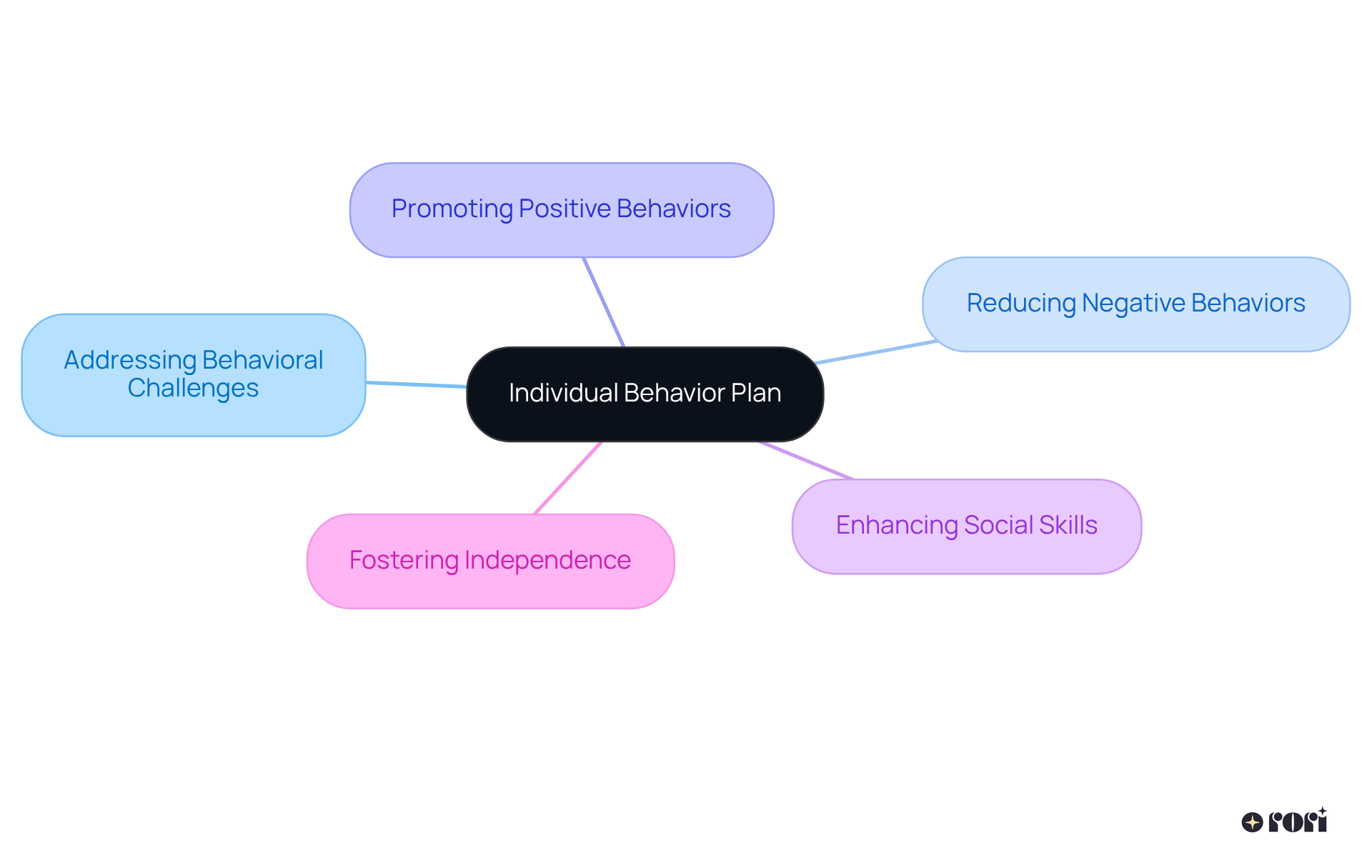 The center represents the Individual Behavior Plan, and the branches show its key components. Each branch illustrates how the plan addresses specific challenges and promotes growth.