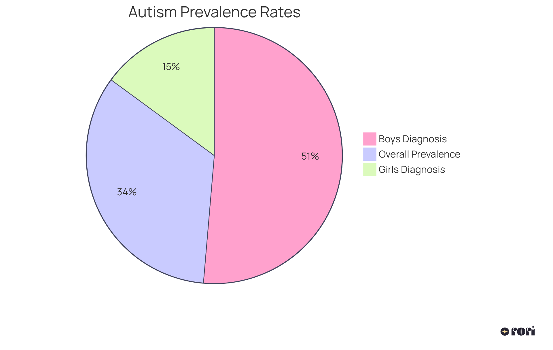 Each segment shows the proportion of youths diagnosed with autism. The larger the segment, the greater the prevalence, with boys diagnosed at a much higher rate than girls.