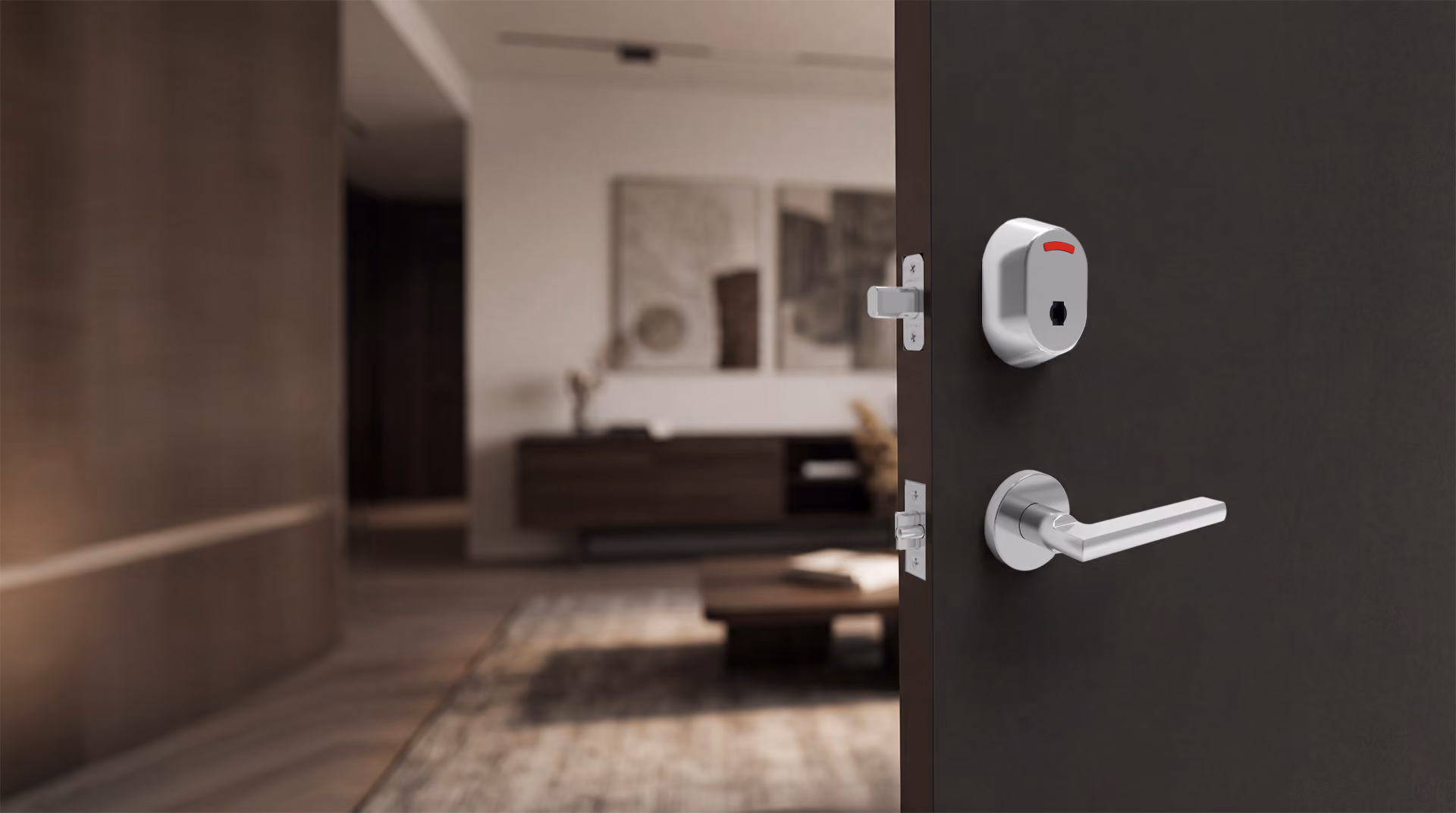AegisSync I-Sync lock with Dark Door and Modern Room