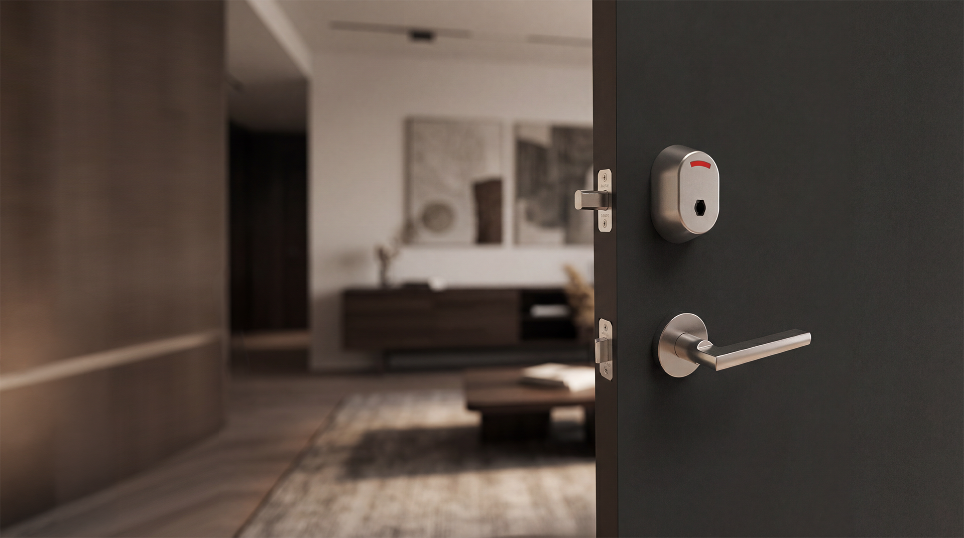 AegisSync I-Sync lock with Dark Door and Modern Room