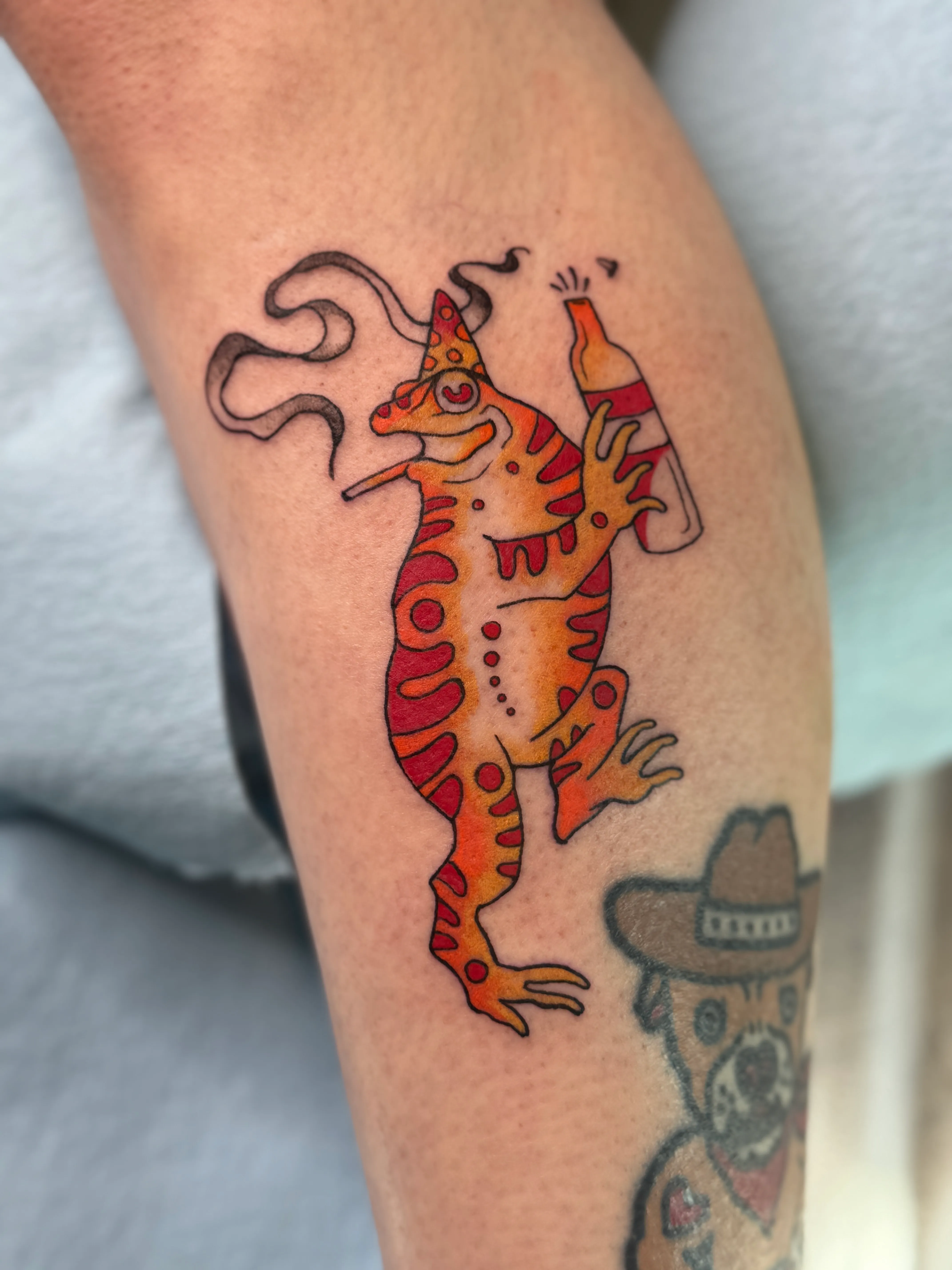 Orange Party Frog Tattoo