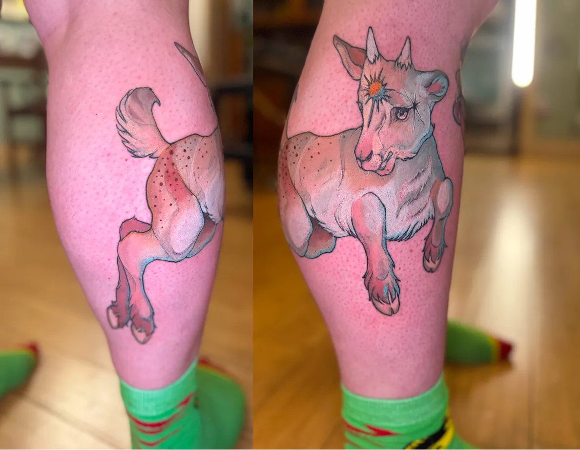 Colorful Goat Tattoo