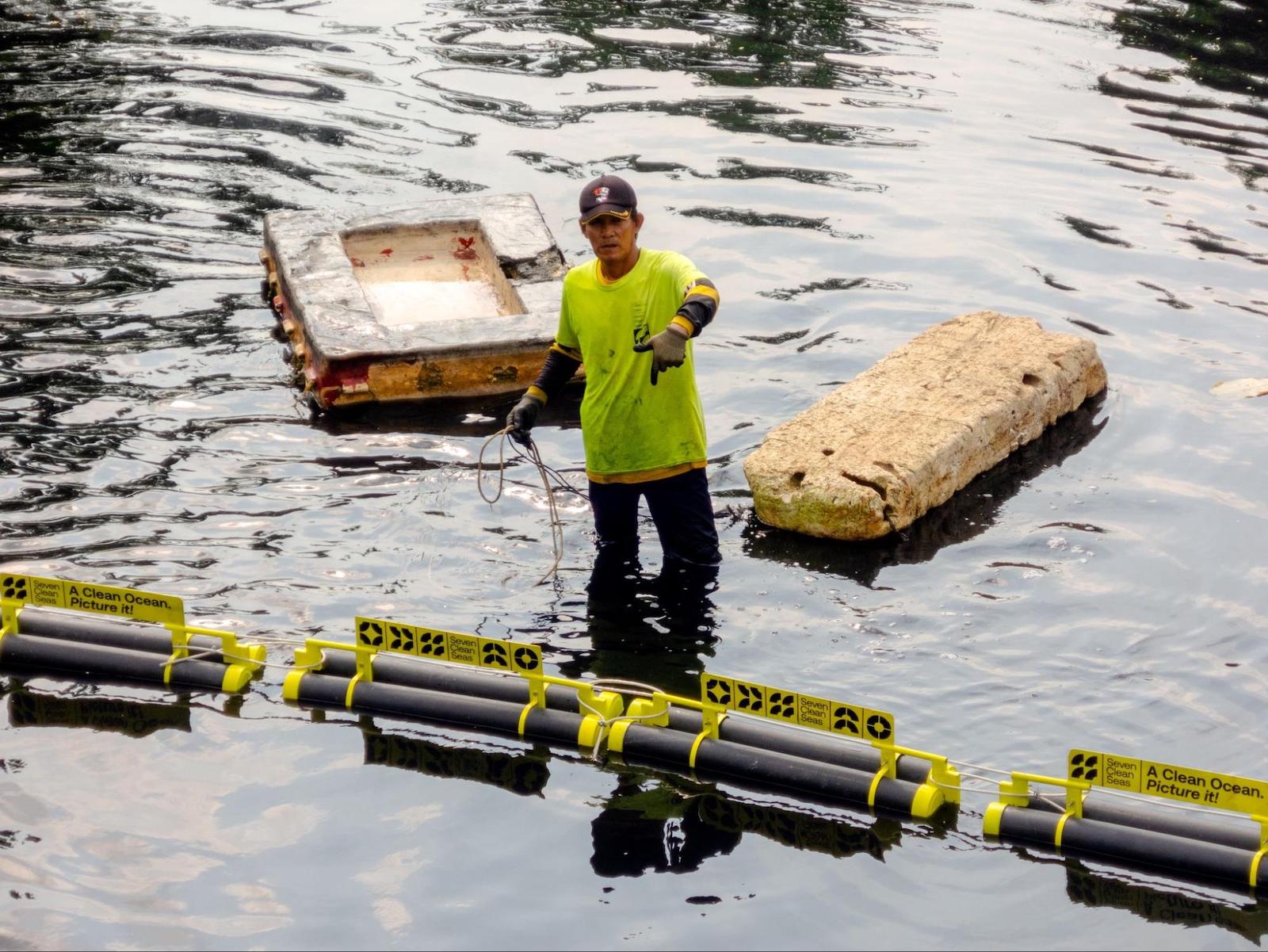 A Seven Clean Seas River Barrier In Batam Indonesia