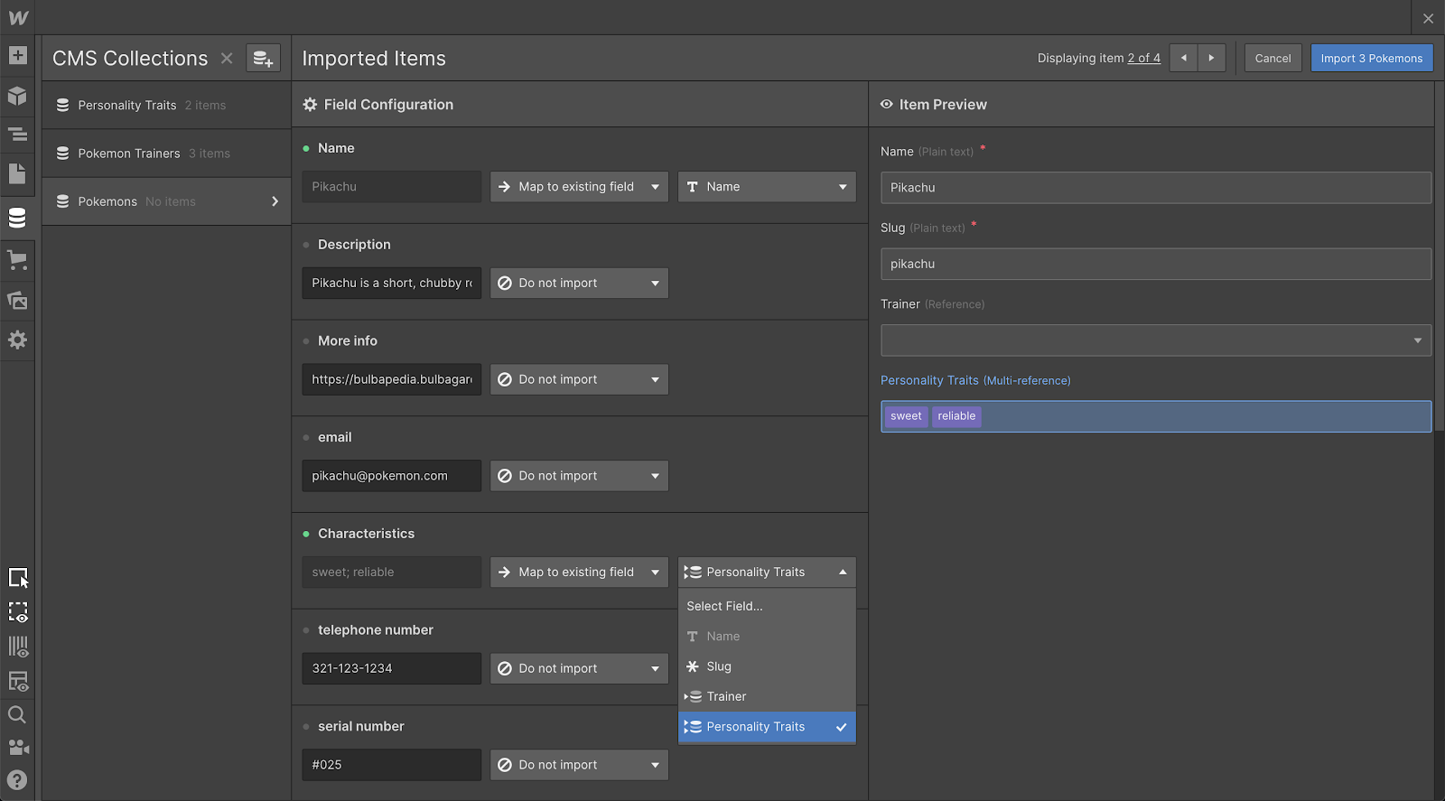 Map CSV content to single and multi-reference fields during the import process.