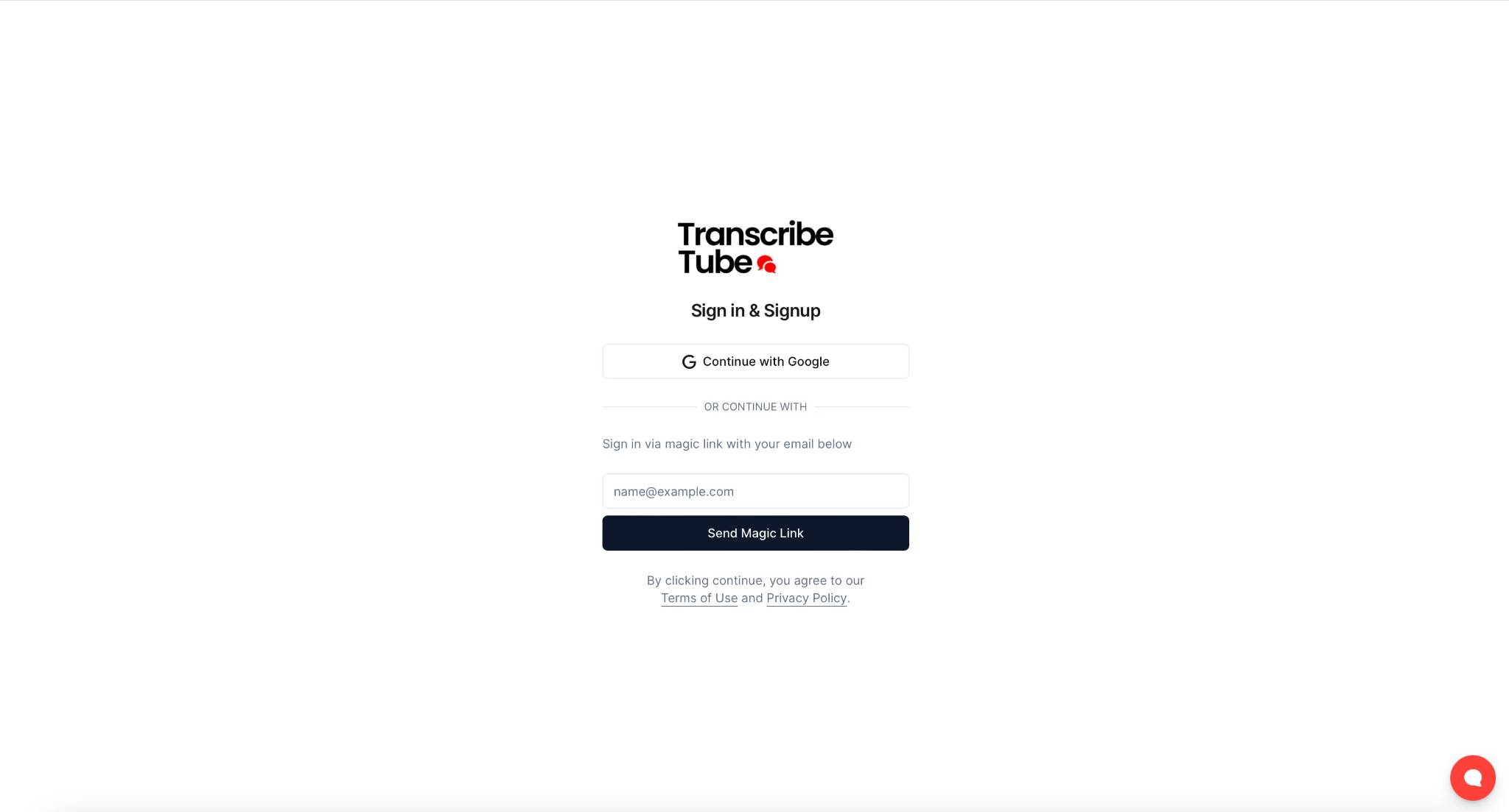 Transcribetube inlog- en registratiepagina