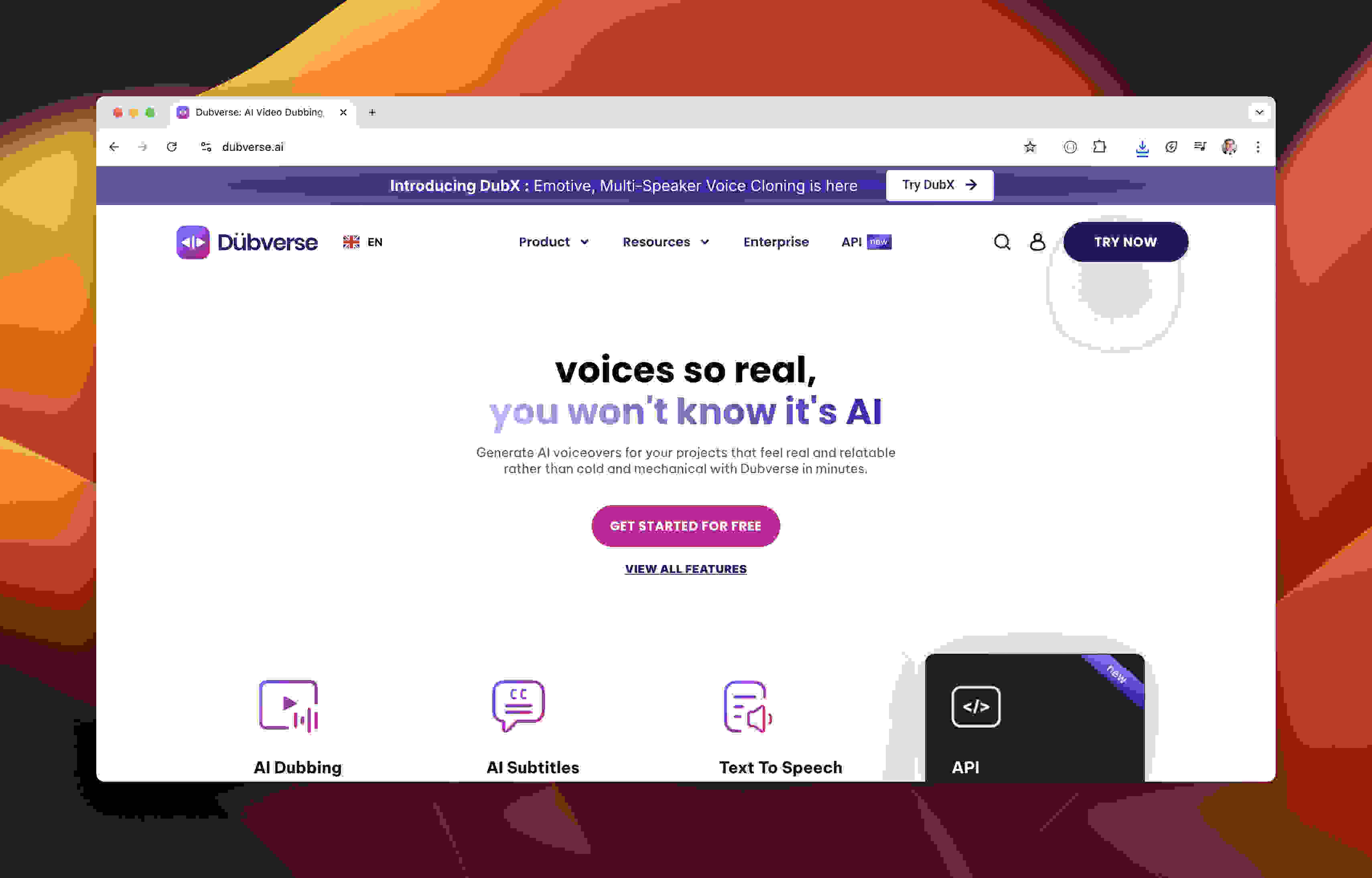 Dubverse.ai homepage for video transcription