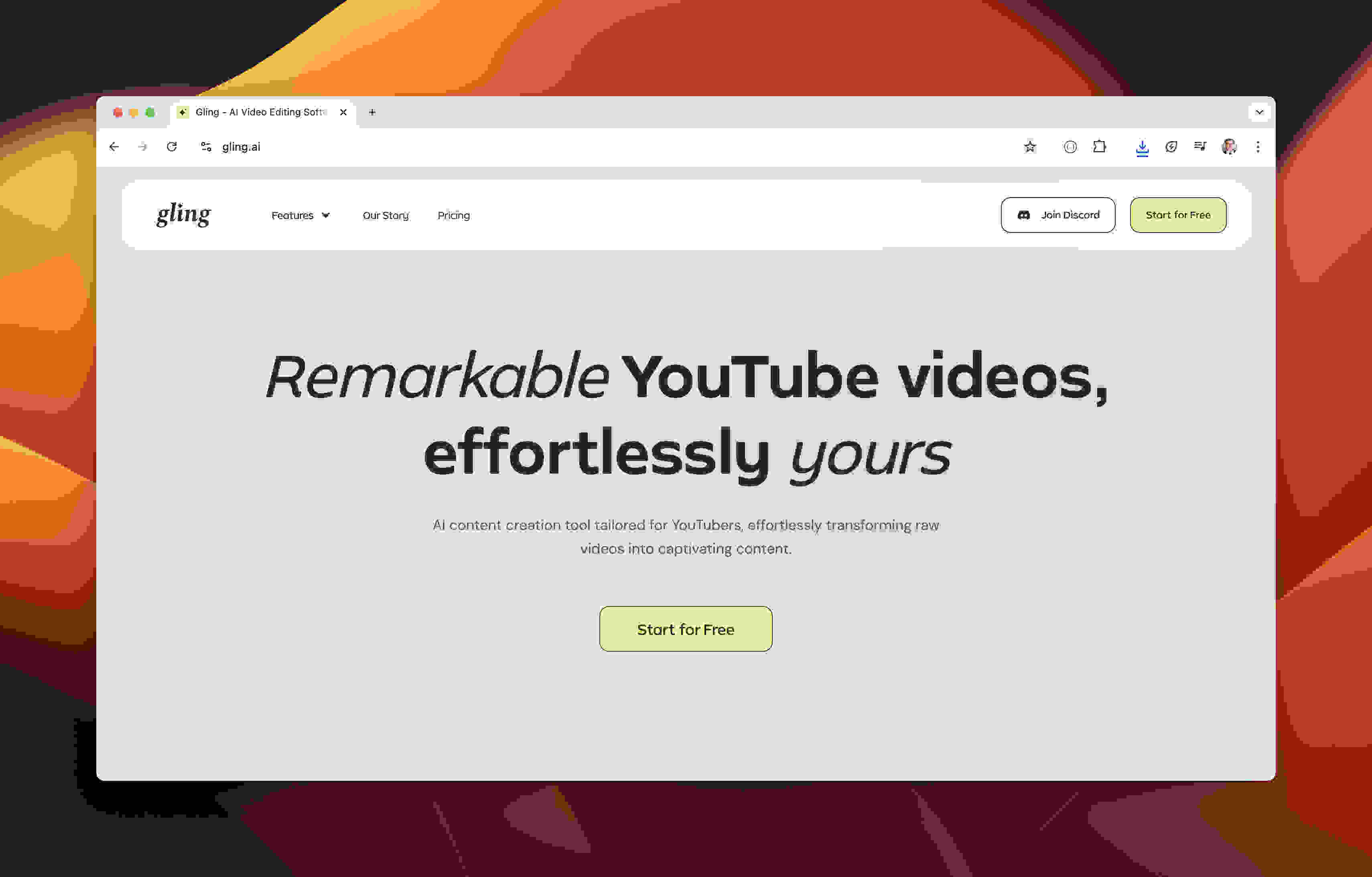 Gling.ai homepage for professional transcription