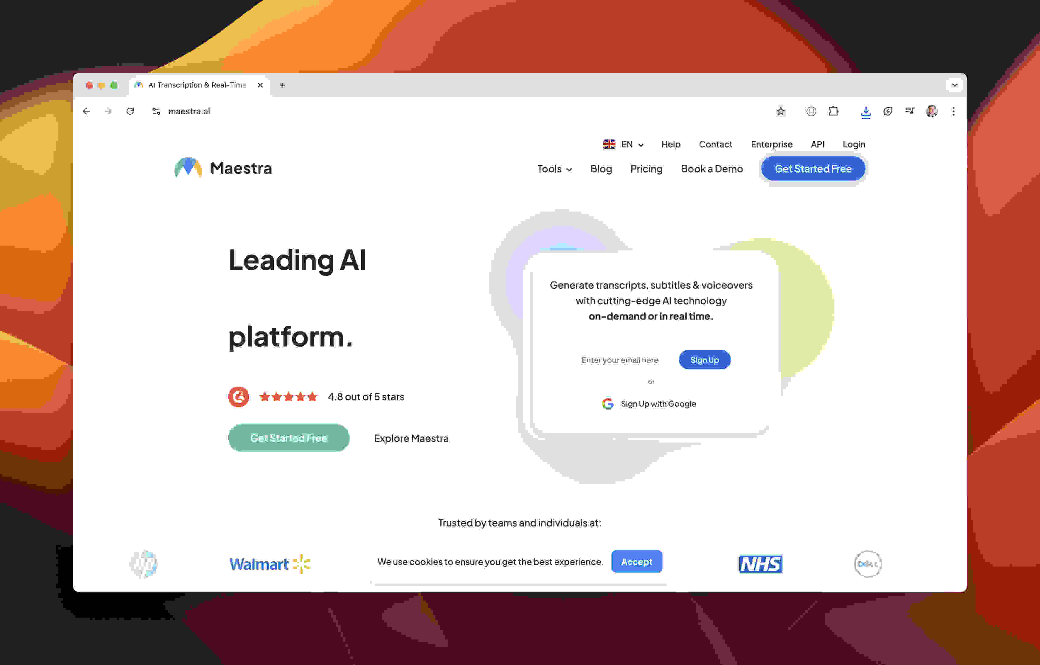 Maestra AI homepage for video to text transcription