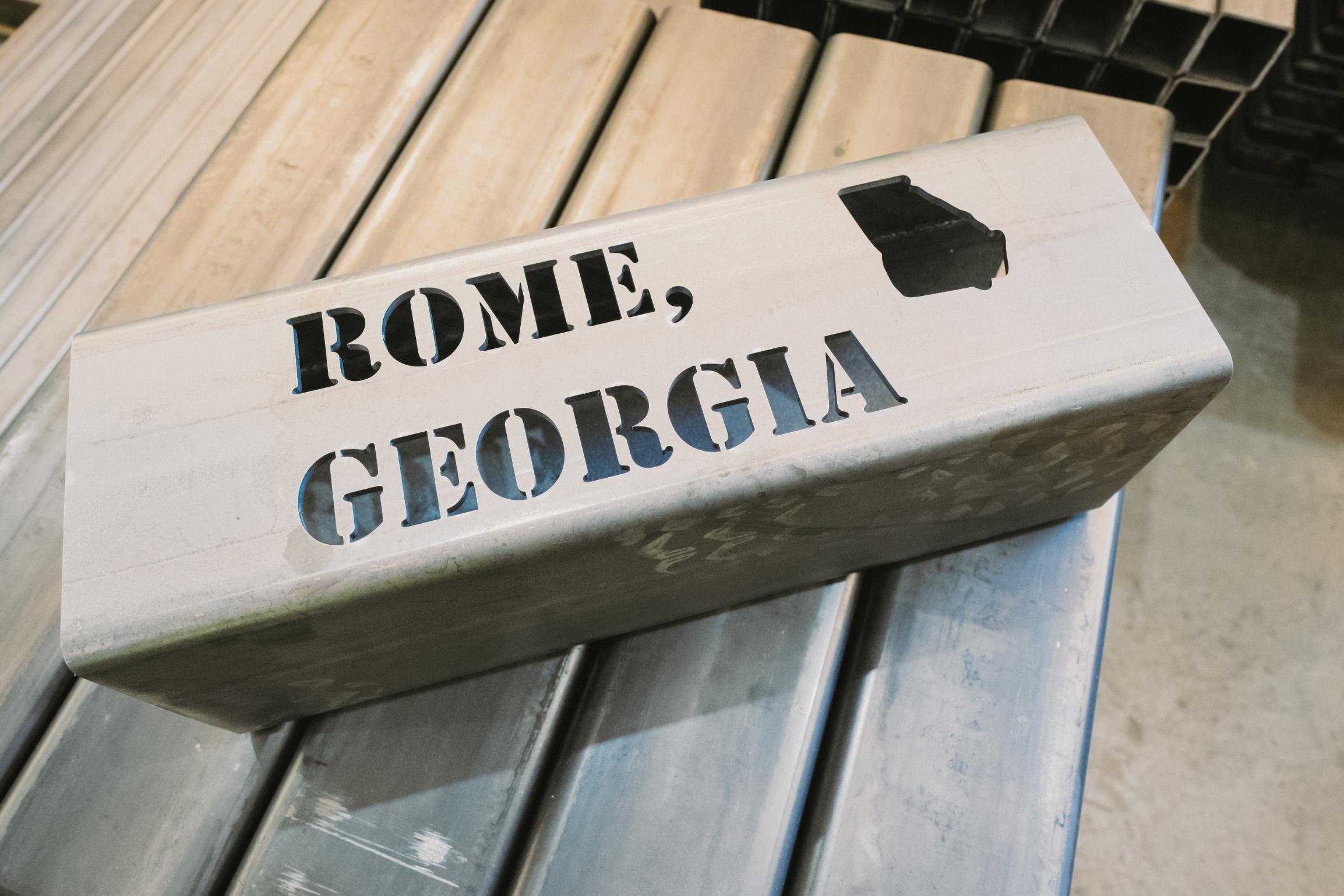 square tube steel cut with the word Rome Georgia