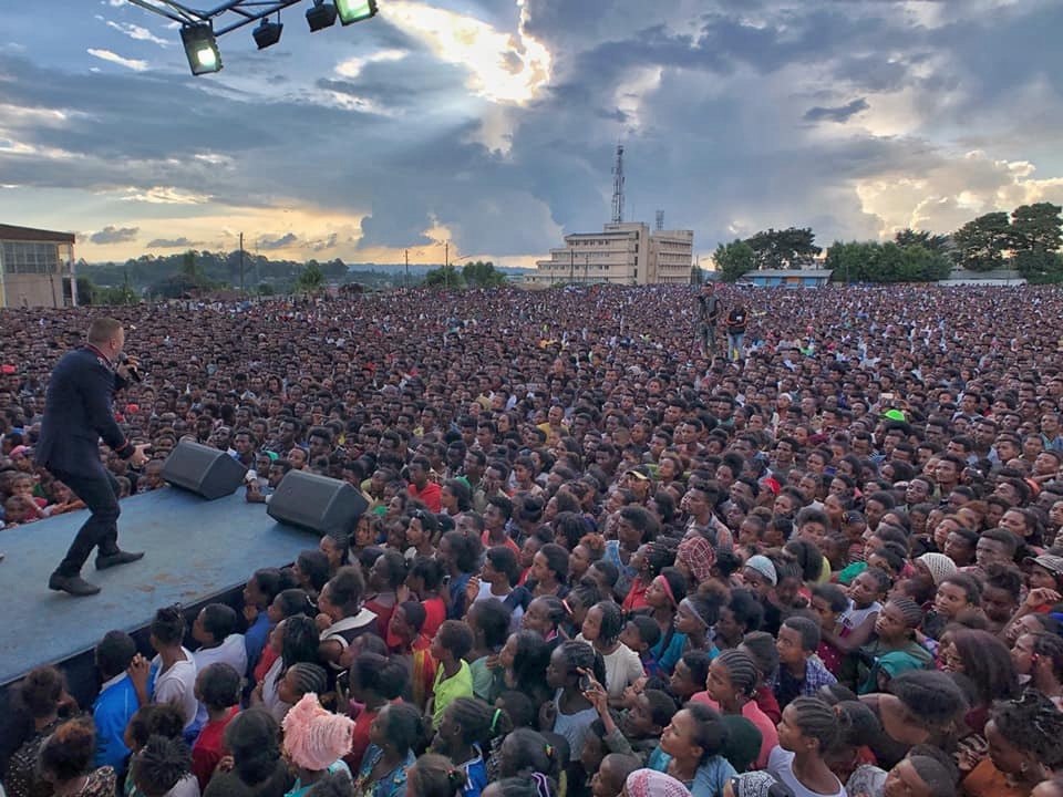 Evangelistic campaign crowd