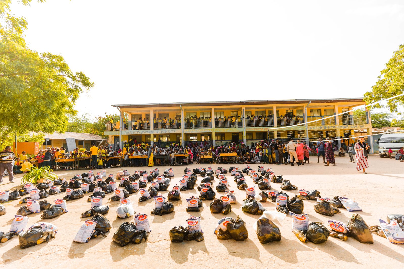 Food packages prepared for families at a school