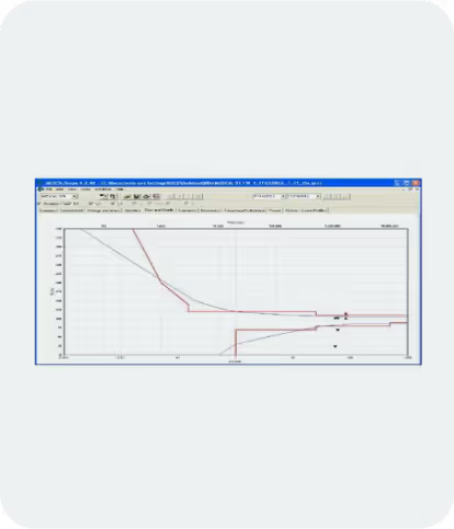Graph displaying multiple trend lines with data points, showing values over time or another variable in a software interface window.