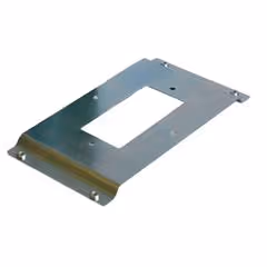 Rectangular metal mounting bracket with a central cutout and multiple screw holes.
