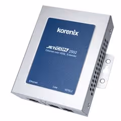 Korenix JetCon 2502 Ethernet over VDSL2 extender device with metal casing and ventilation holes.