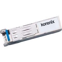 Korenix SFP100SM small form-factor pluggable transceiver module with metal casing and a blue latch.