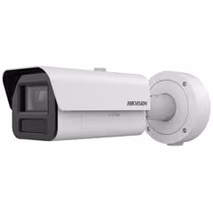 White Hikvision surveillance security camera with a rectangular lens and mounting bracket.