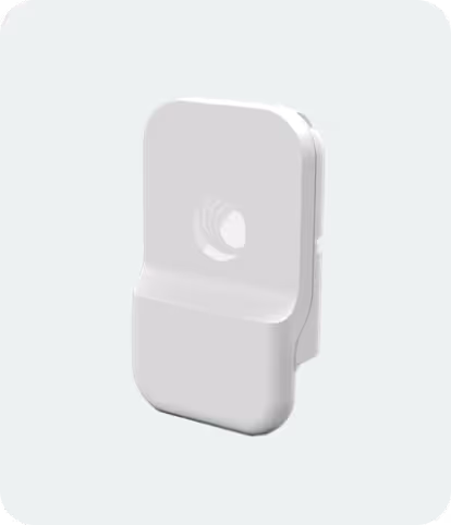 White rectangular Cambium cnWave V1000 client node device with rounded edges and a circular logo at the center.