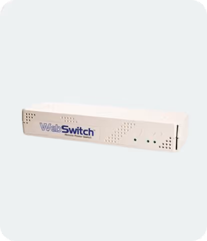 WebSwitch remote power switch device with indicator lights on the front panel.