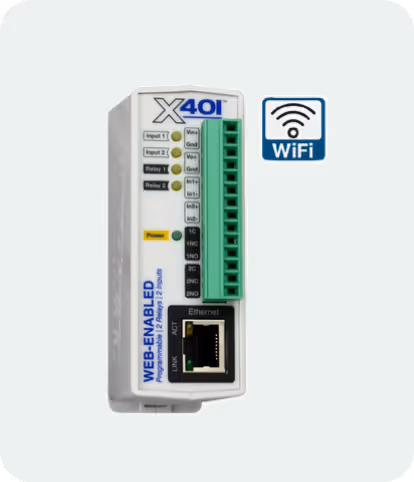 Xytronix X-401W-I web-enabled device with Ethernet port and WiFi icon.