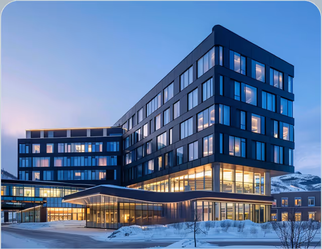 a hospital against a blue sky