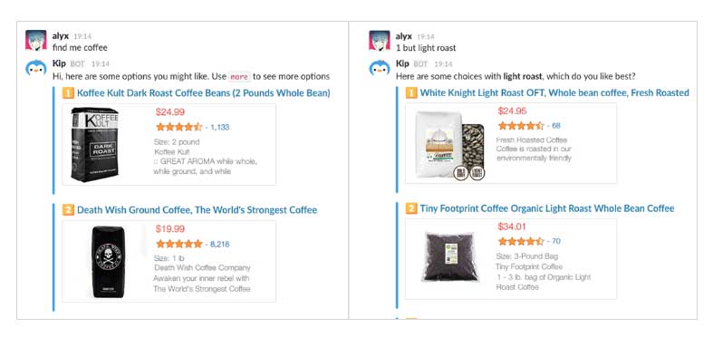 Conversational Commerce bot kip interaction with the user