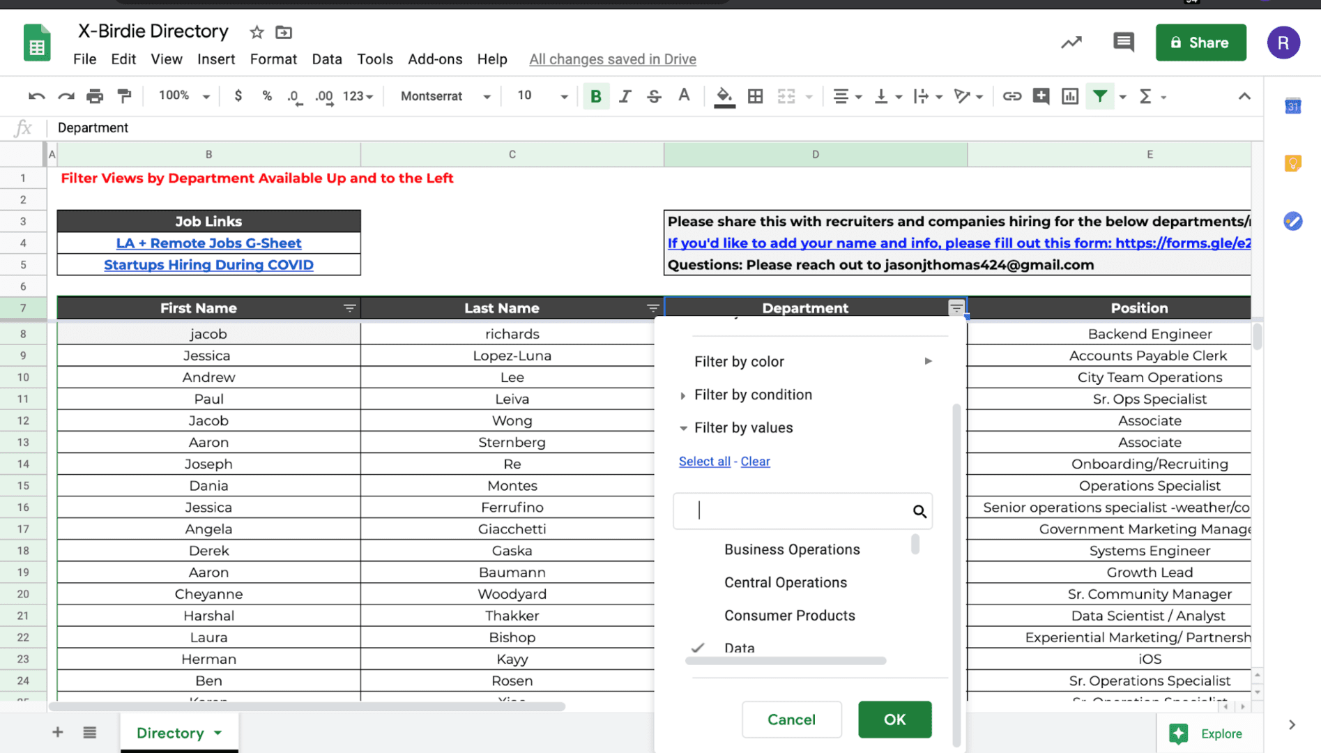 public directories to access the layoffs and active job openings