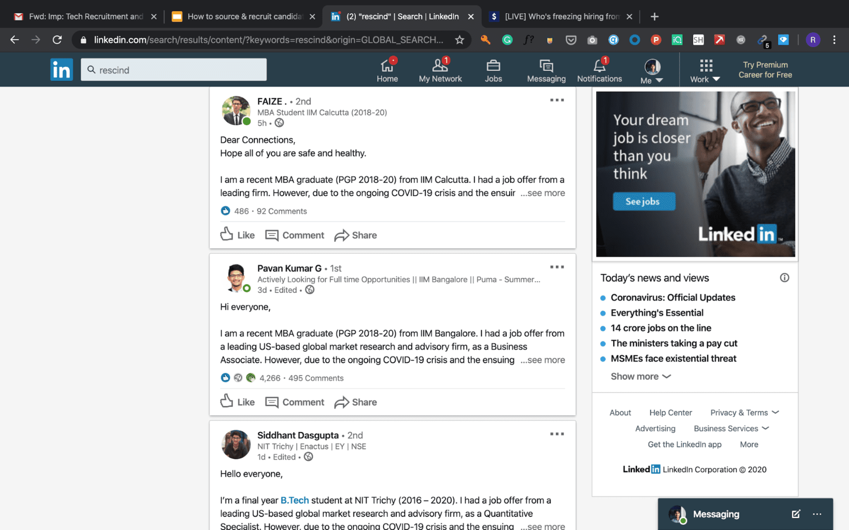 Targeting graduates whose job offers were recently rescinded