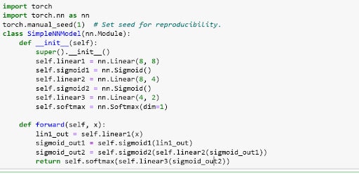 Code snippet depicting the neural network architecture