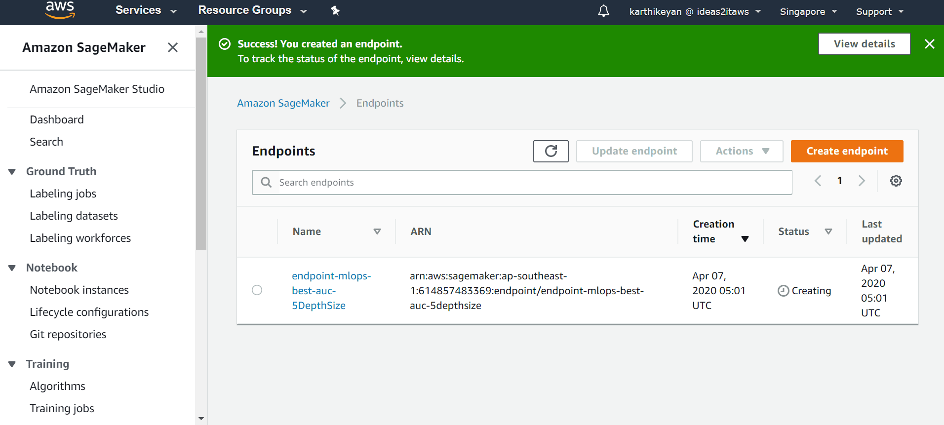 Endpoint gets created