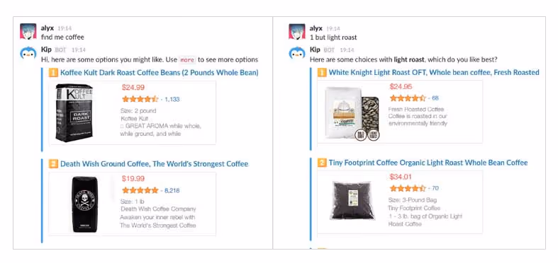 Conversational Commerce bot kip interaction with the user