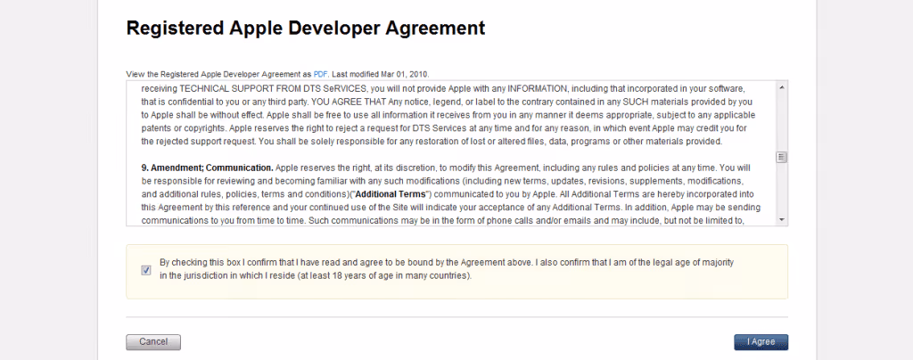 iOS developer program agreement